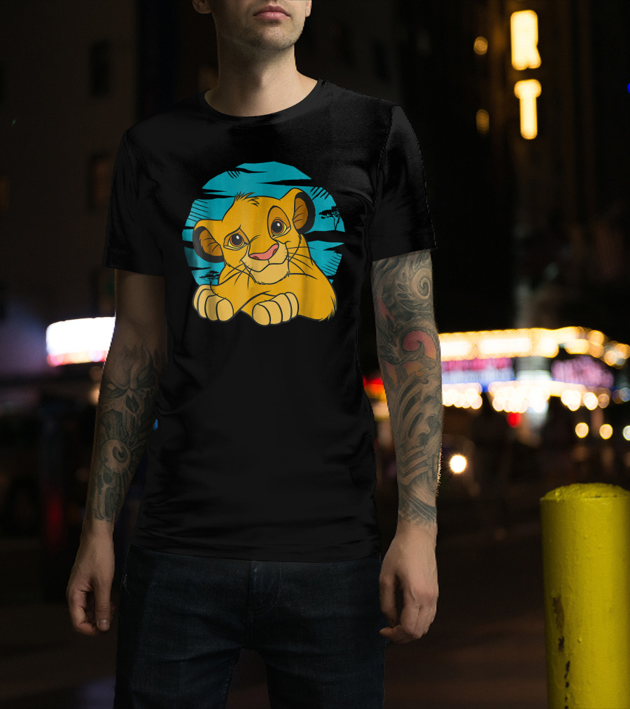 Disney The Lion King Young Simba Resting 90s Style Blue Background T-Shirt