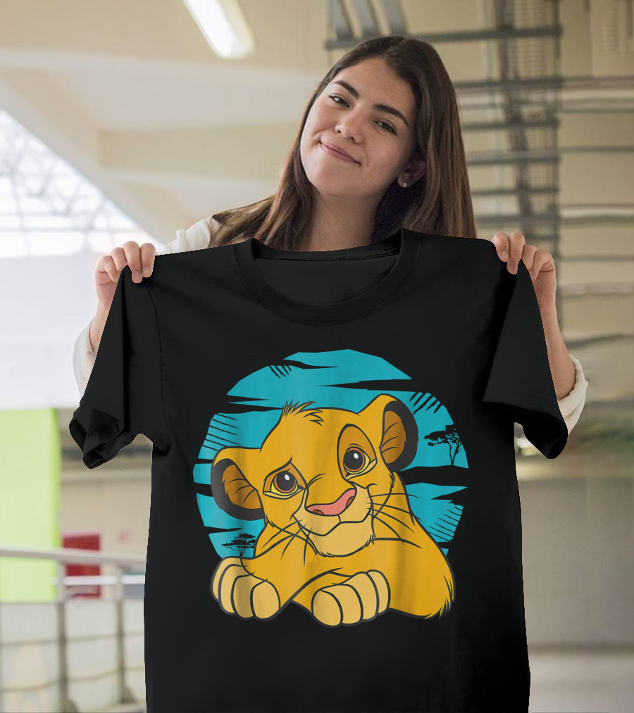 Disney The Lion King Young Simba Resting 90s Style Blue Background T-Shirt