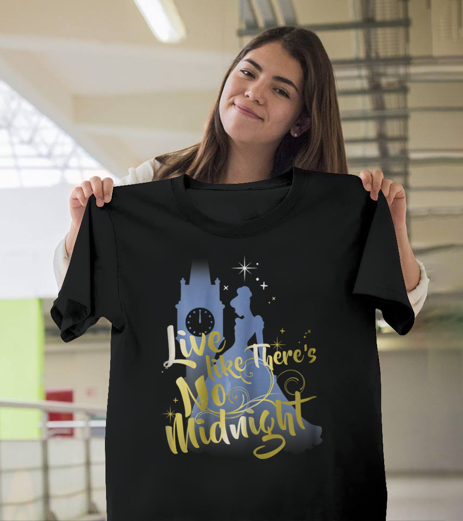 Live Like There's No Midnight Cinderella Disney Clock Tower Dress Stars T-Shirt