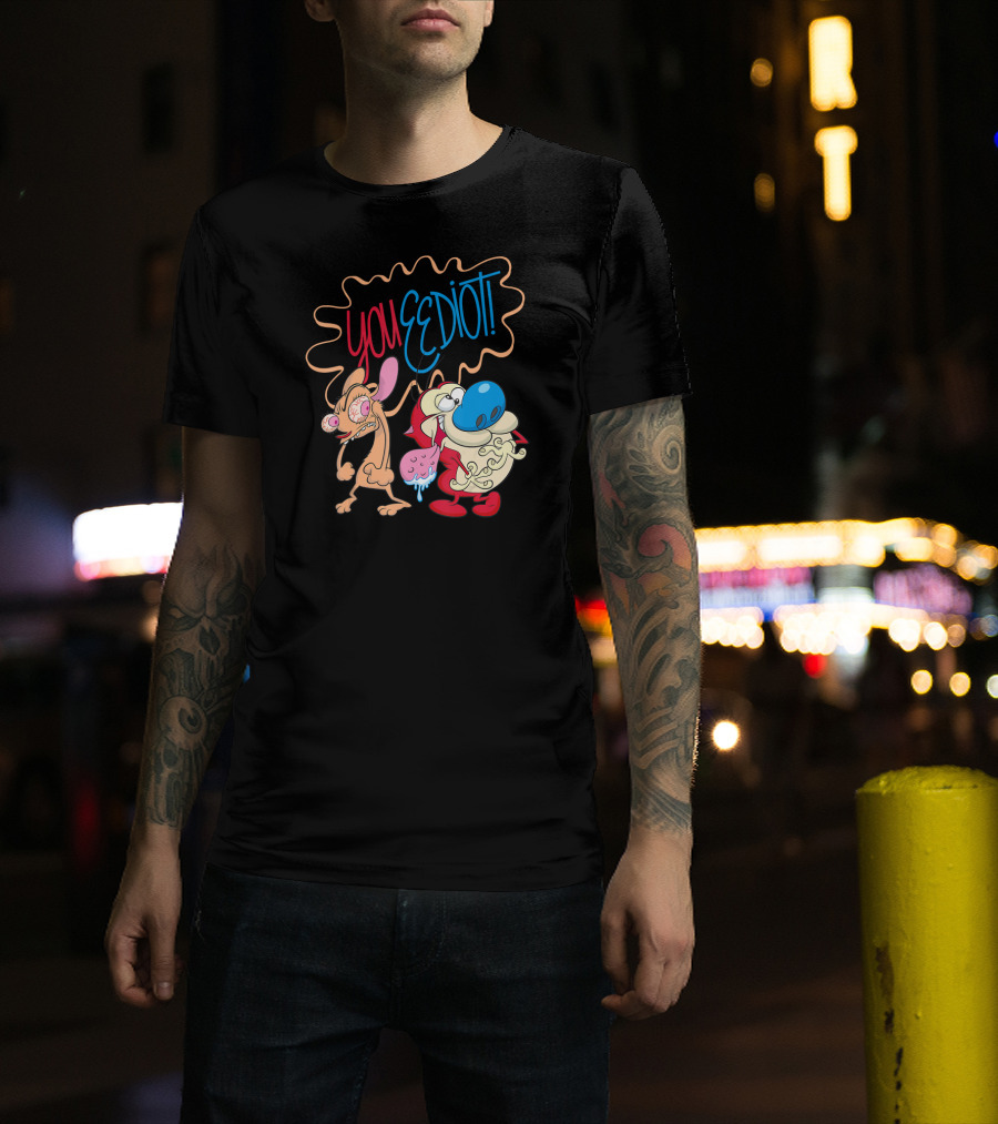 Ren And Stimpy You Eediot With Colorful Speech Bubble T-Shirt