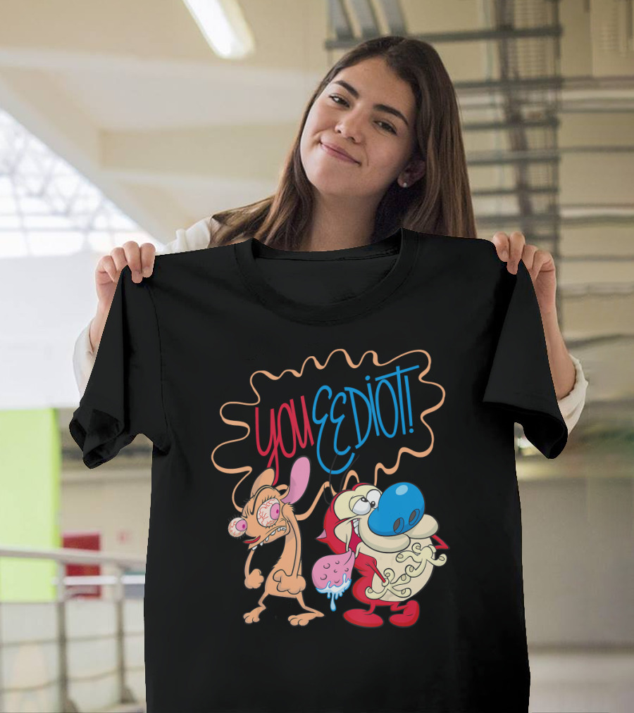 Ren And Stimpy You Eediot With Colorful Speech Bubble T-Shirt