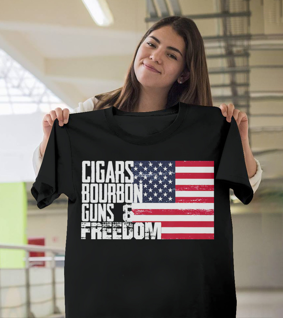 Cigars Bourbon Guns Freedom American Flag T-Shirt