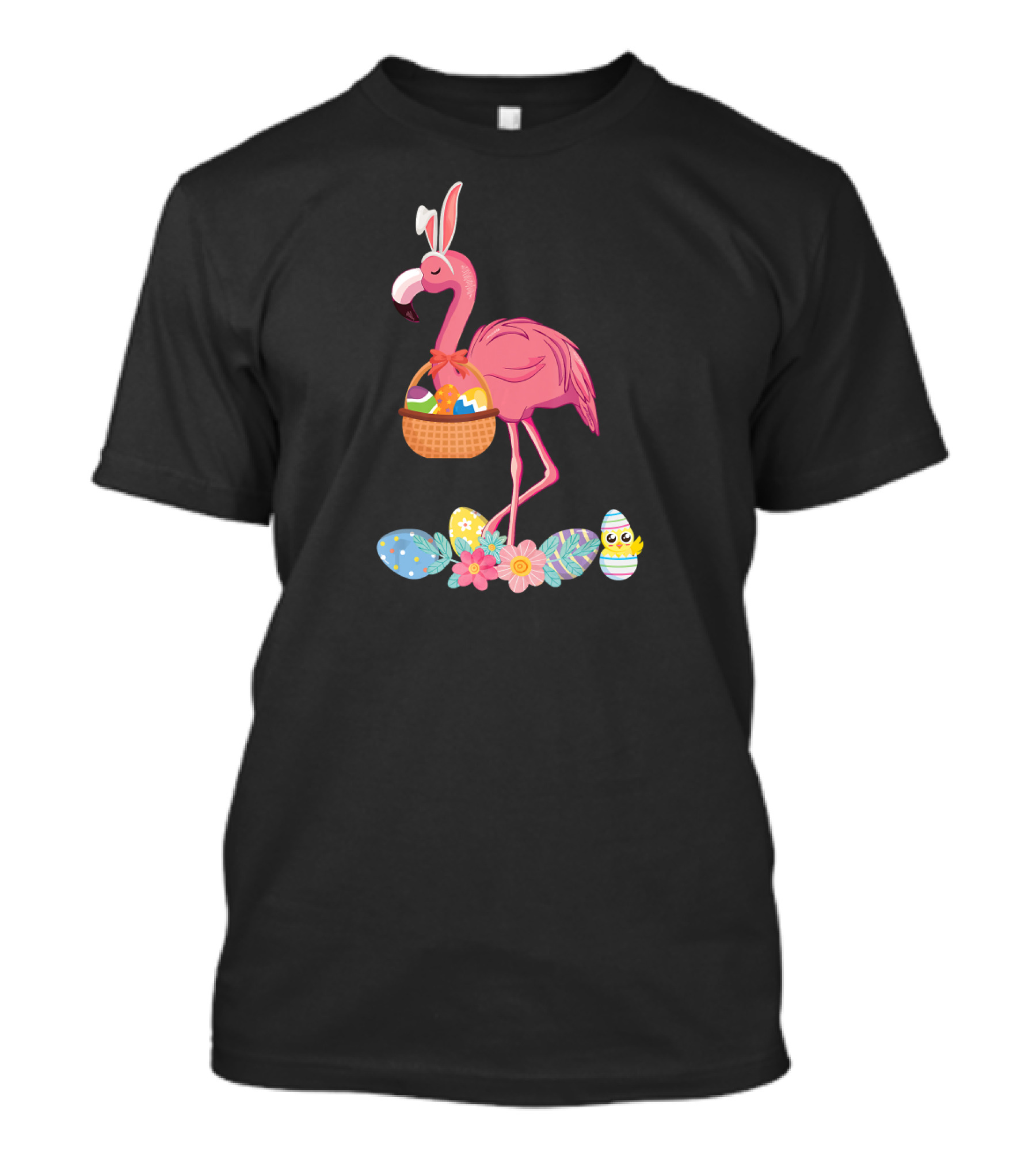 Easter Flamingo Bunny With Easter Egg Basket And Floral Eggs T-Shirt