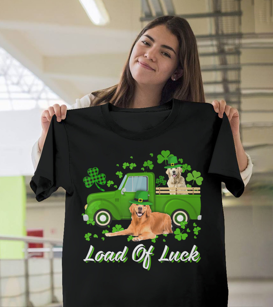 Load Of Luck Green Truck And Golden Retrievers T-Shirt