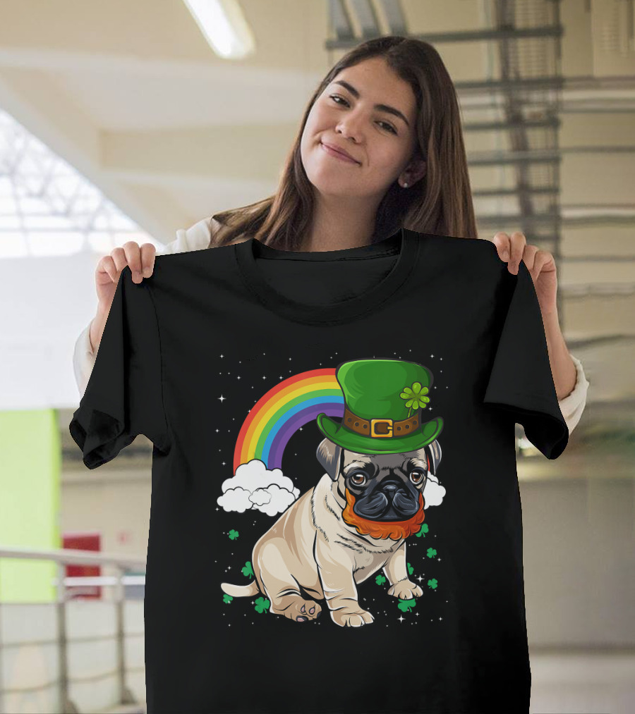 Pug St Patricks Day Leprechaun Hat Rainbow T-Shirt