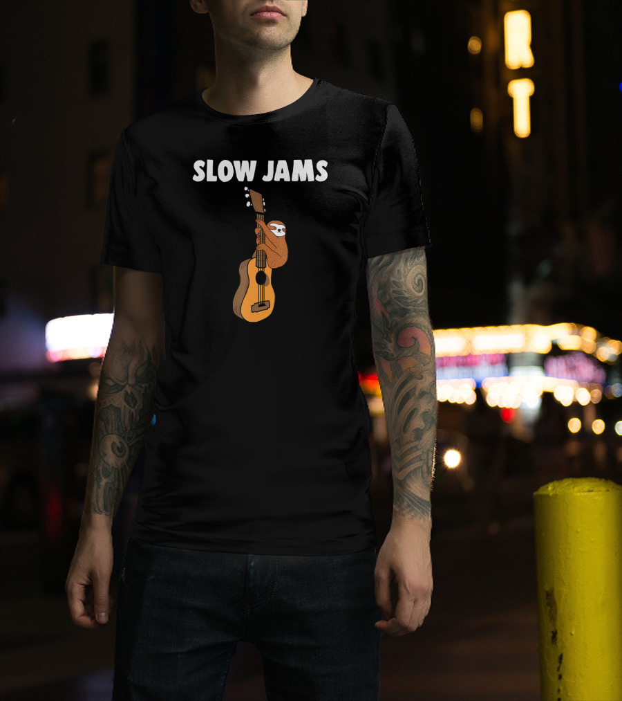 Sloth Lover Slow Jams Novelty Guitar Hugging Fun T-Shirt