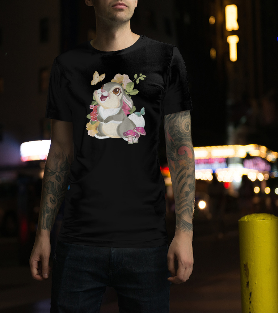 Disney Bambi Thumper Vintage Floral Butterfly Mushrooms Flowers T-Shirt