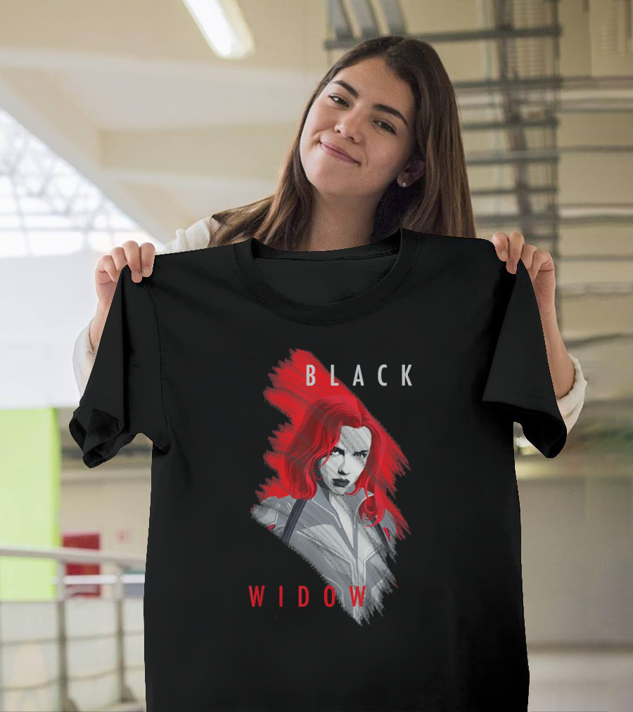 Black Widow Marvel Red Brush T-Shirt