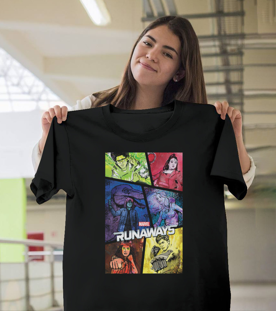 Marvel Runaways Character Color Block Grid With Comic Style T-Shirt