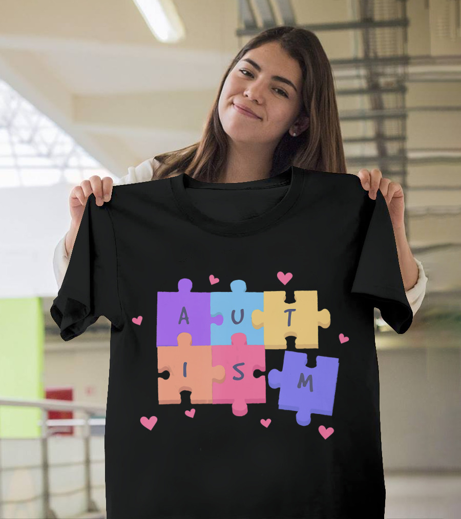 Autism Puzzle Heart Awareness Teacher T-Shirt