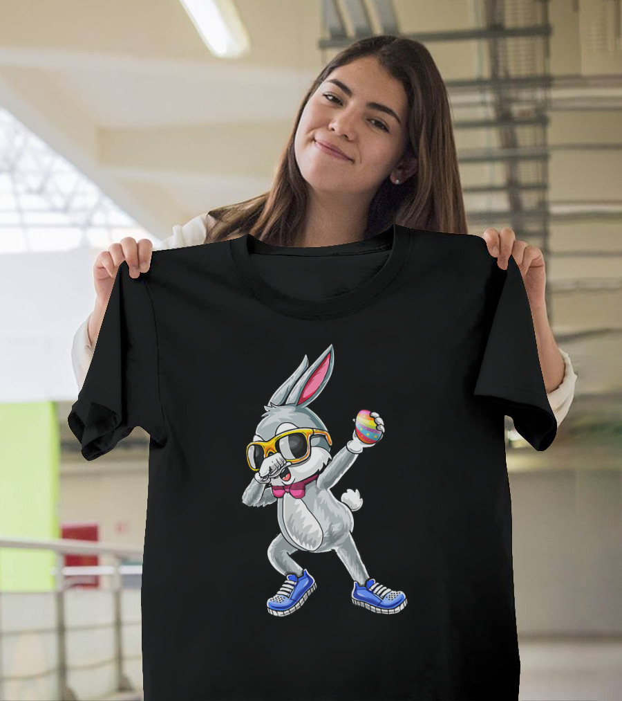 Dabbing Bunny Easter Day Glasses Rabbit Egg Sneakers Bow Tie T-Shirt