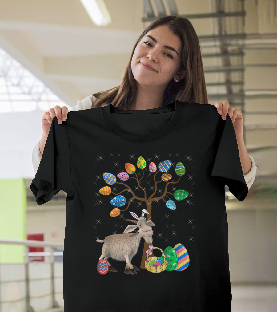 Goat Animal Pet Easter Egg Hunt Under Decorative Egg Tree T-Shirt