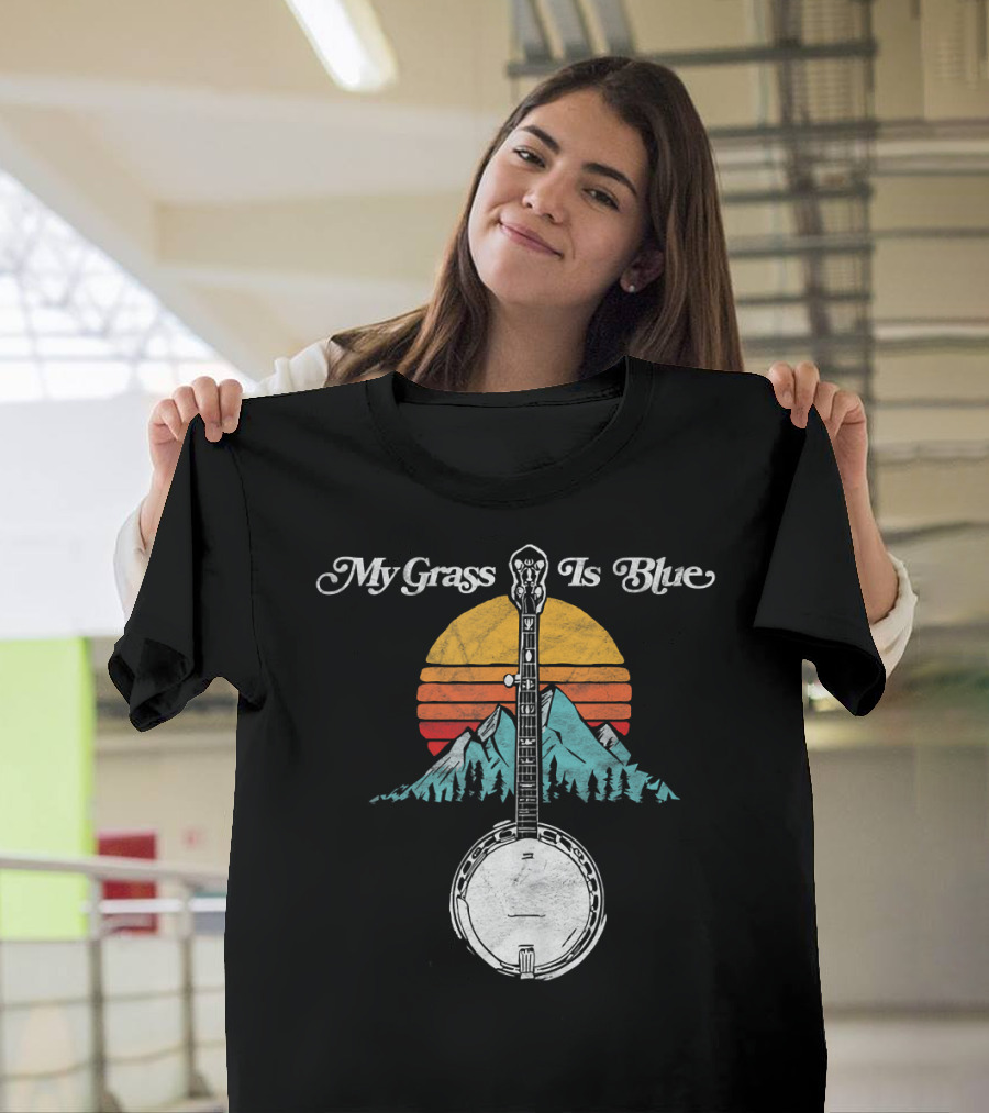 My Grass Is Blue Banjo Rocky Mountain Sunset T-Shirt
