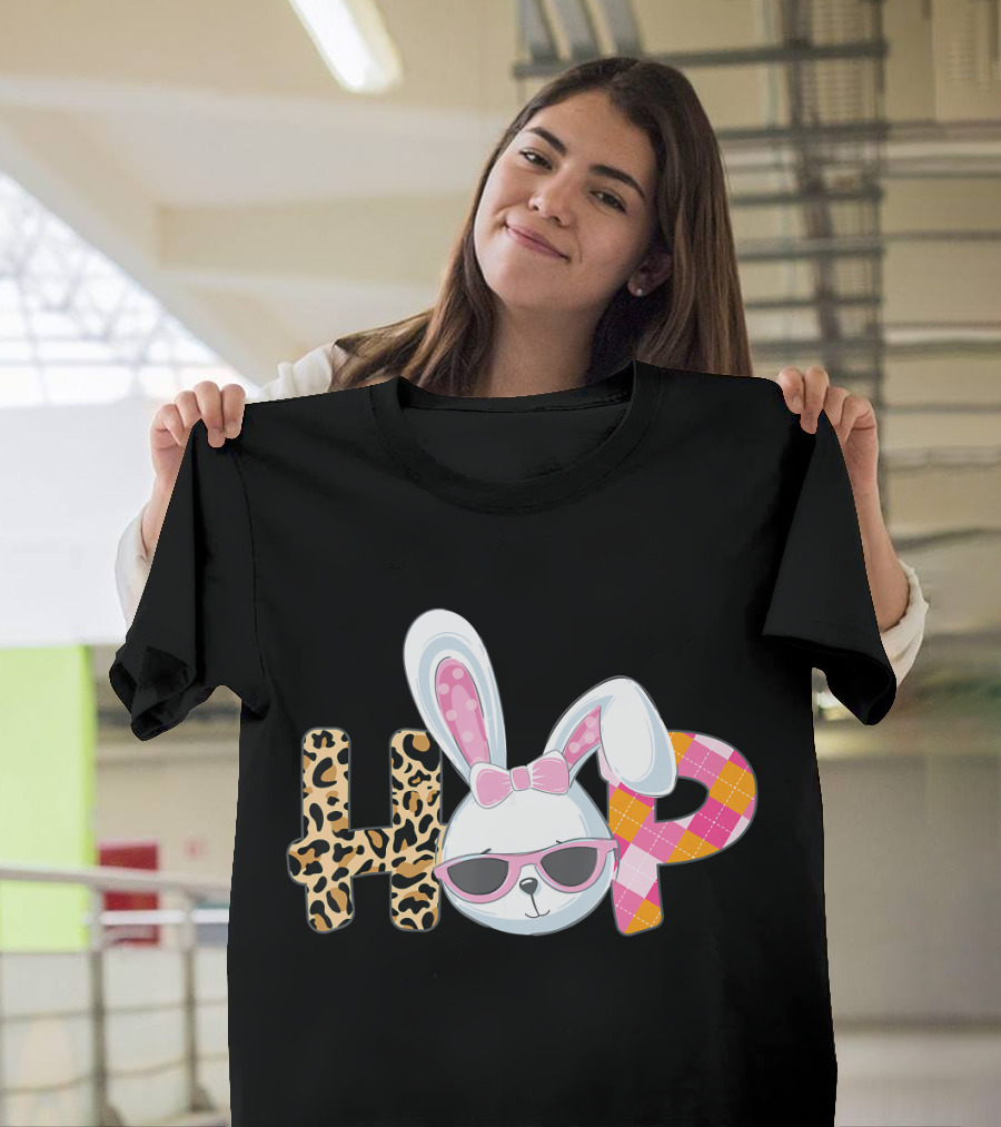 Plaid Easter Bunny HOP Leopard T-Shirt