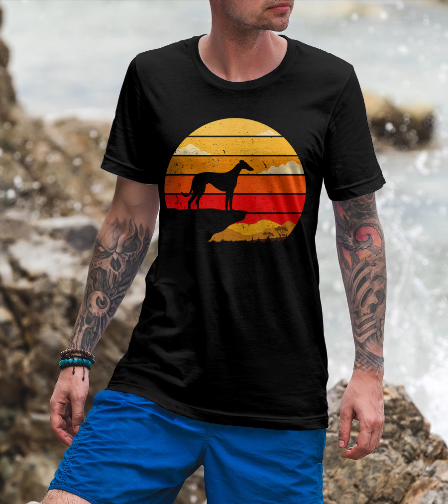 Vintage Italian Greyhound Silhouette Scenic Sunset T-Shirt