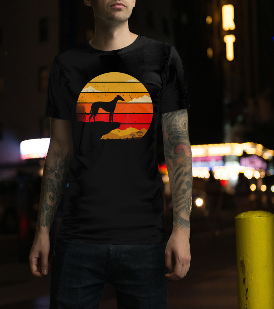 Vintage Italian Greyhound Silhouette Scenic Sunset T-Shirt
