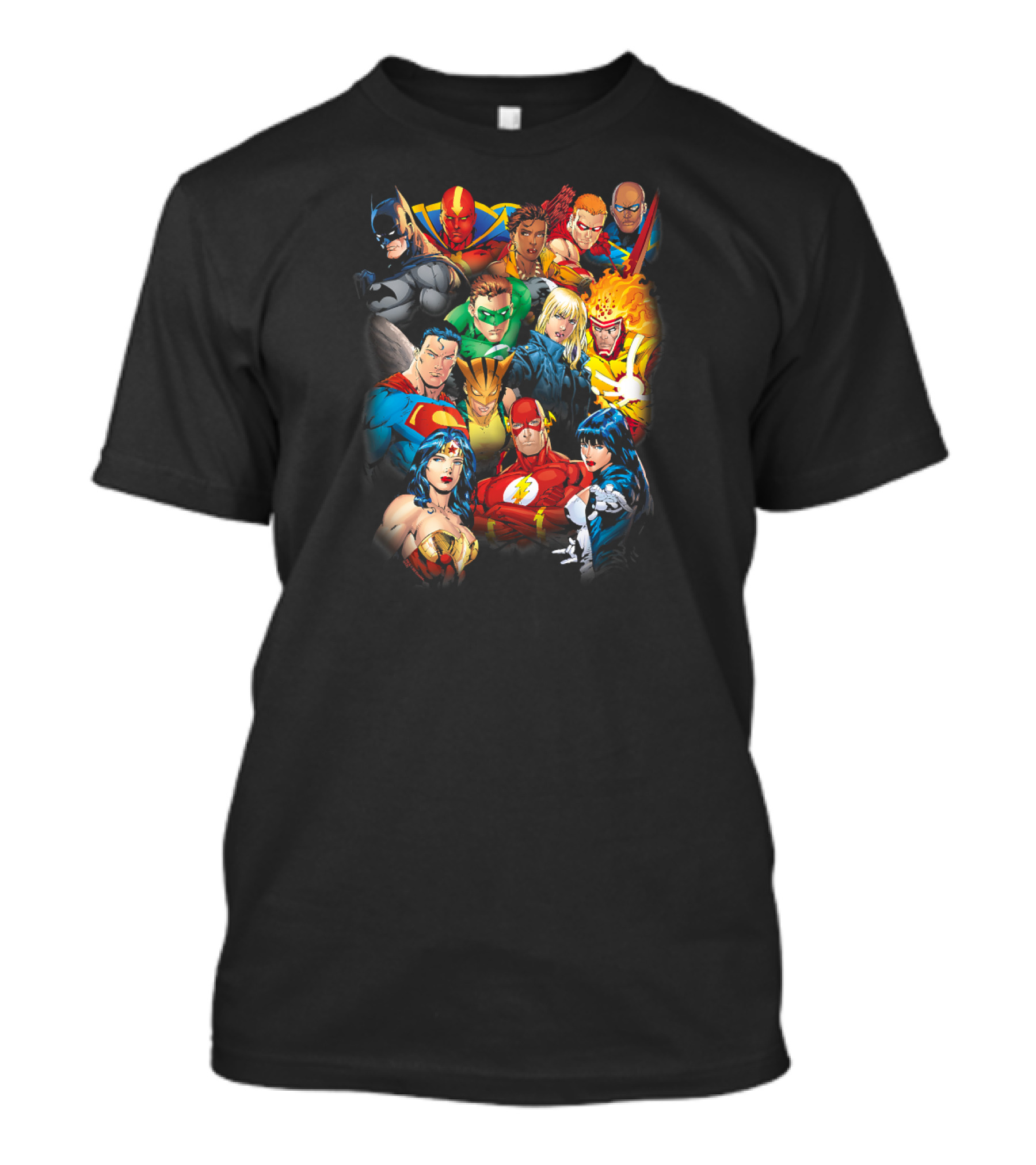 Justice League The League's All Here Heroes Unite Iconic Team Members T-Shirt