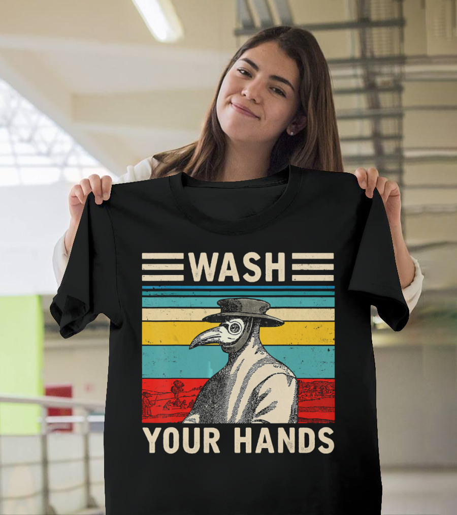 Wash Your Hands Plague Doctor Vintage Stripe T-Shirt