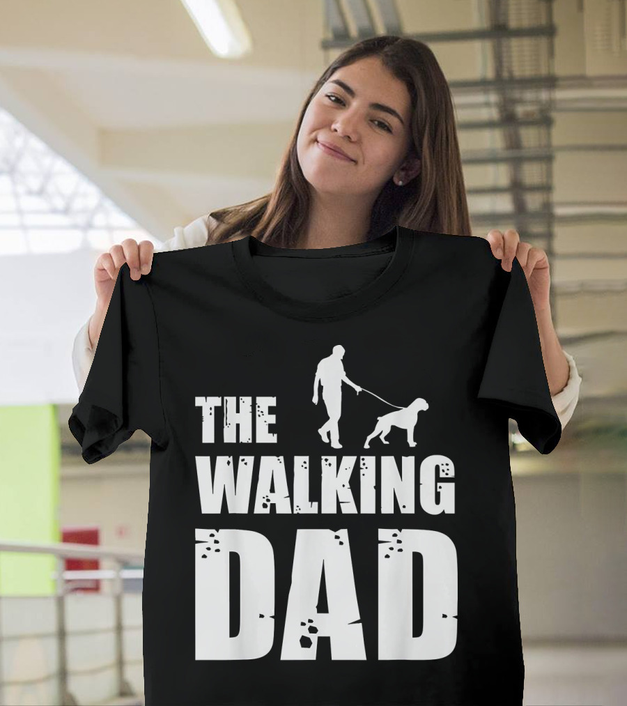 The Walking Dad Boxer Dog Silhouette Walking Man And Dog T-Shirt