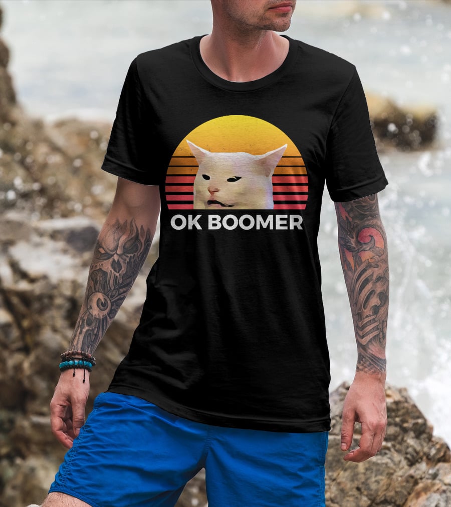 Cat Ok Boomer Retro Sunset T-Shirt