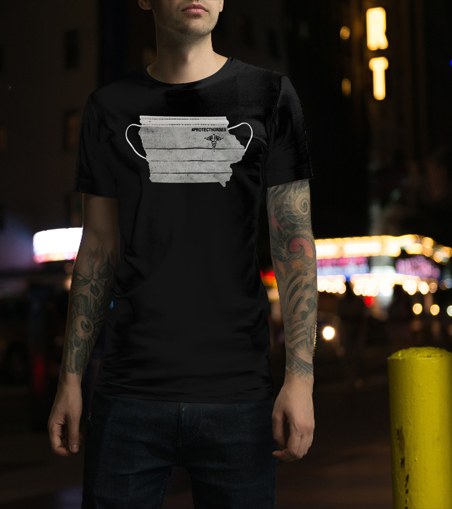 Iowa Map Nurse Mask #ProtectNurses Caduceus T-Shirt