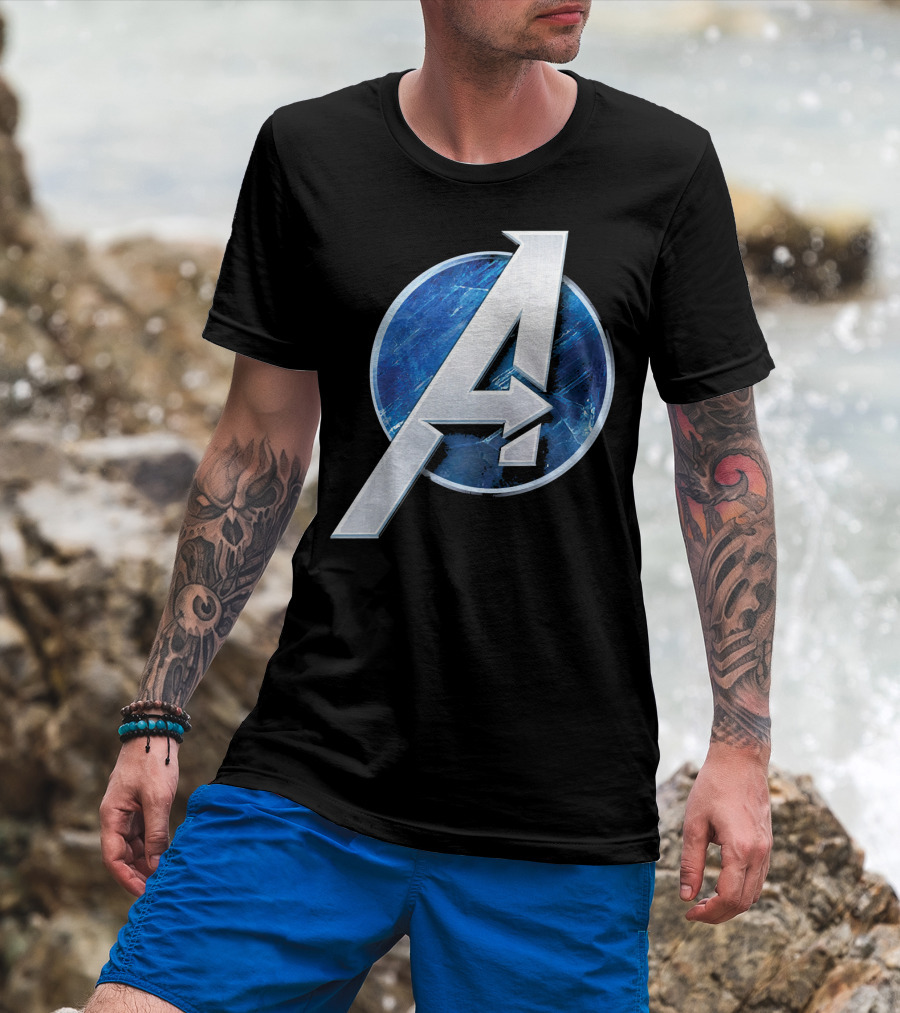 Marvel Avengers Blue Circle Icon Silver A T-Shirt