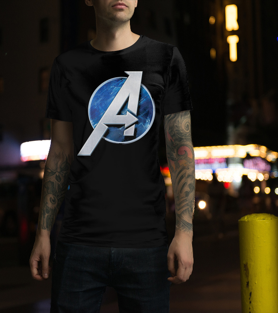 Marvel Avengers Blue Circle Icon Silver A T-Shirt
