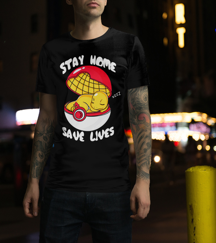 Stay Home Save Lives Charmander Pokemon Ladies Pokeball Zzzz T-Shirt