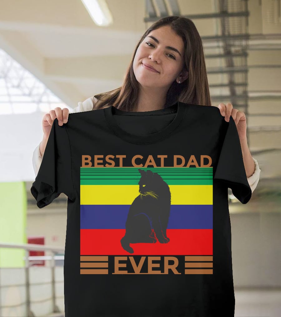 BEST CAT DAD EVER Colorful Striped Cat T-Shirt