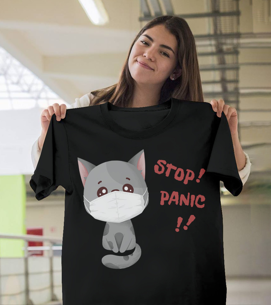 STOP PANIC Masked Cat Alert T-Shirt