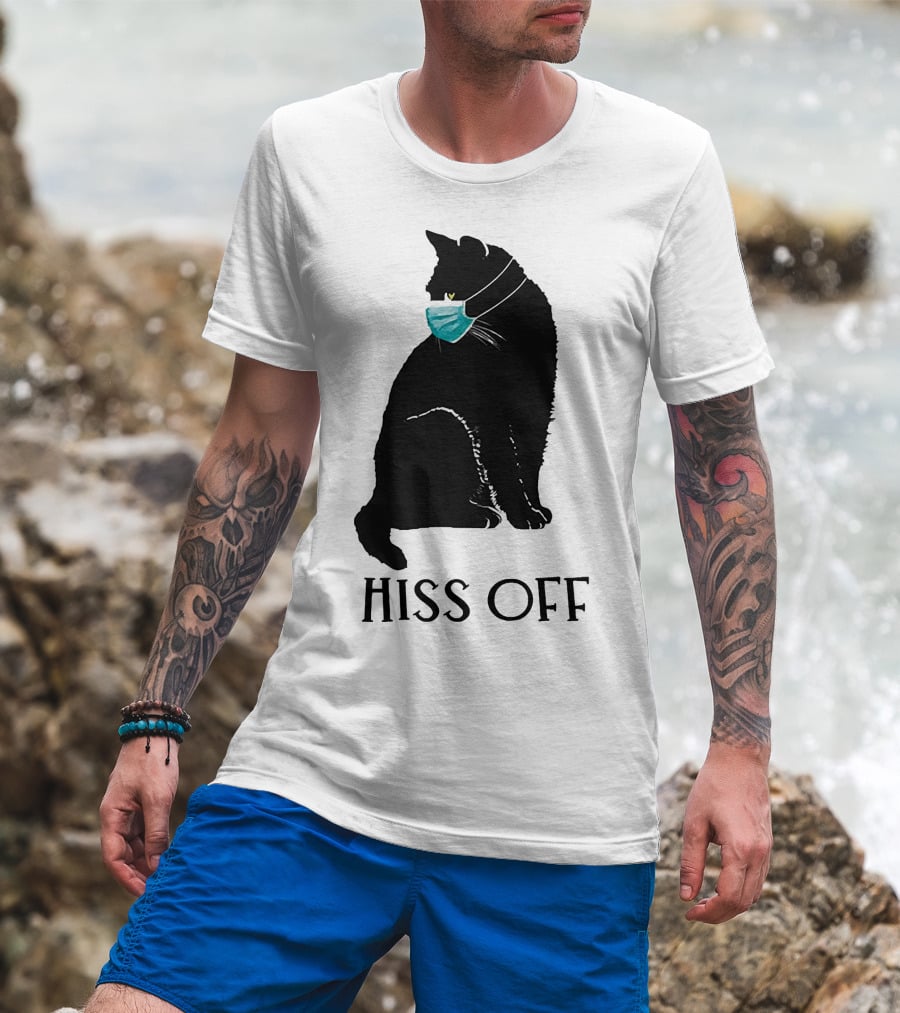 Black Cat Wearing Face Mask Hiss Off T-Shirt