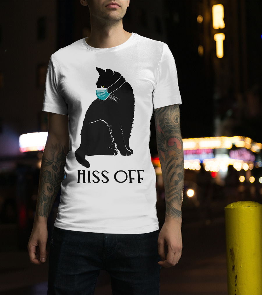 Black Cat Wearing Face Mask Hiss Off T-Shirt