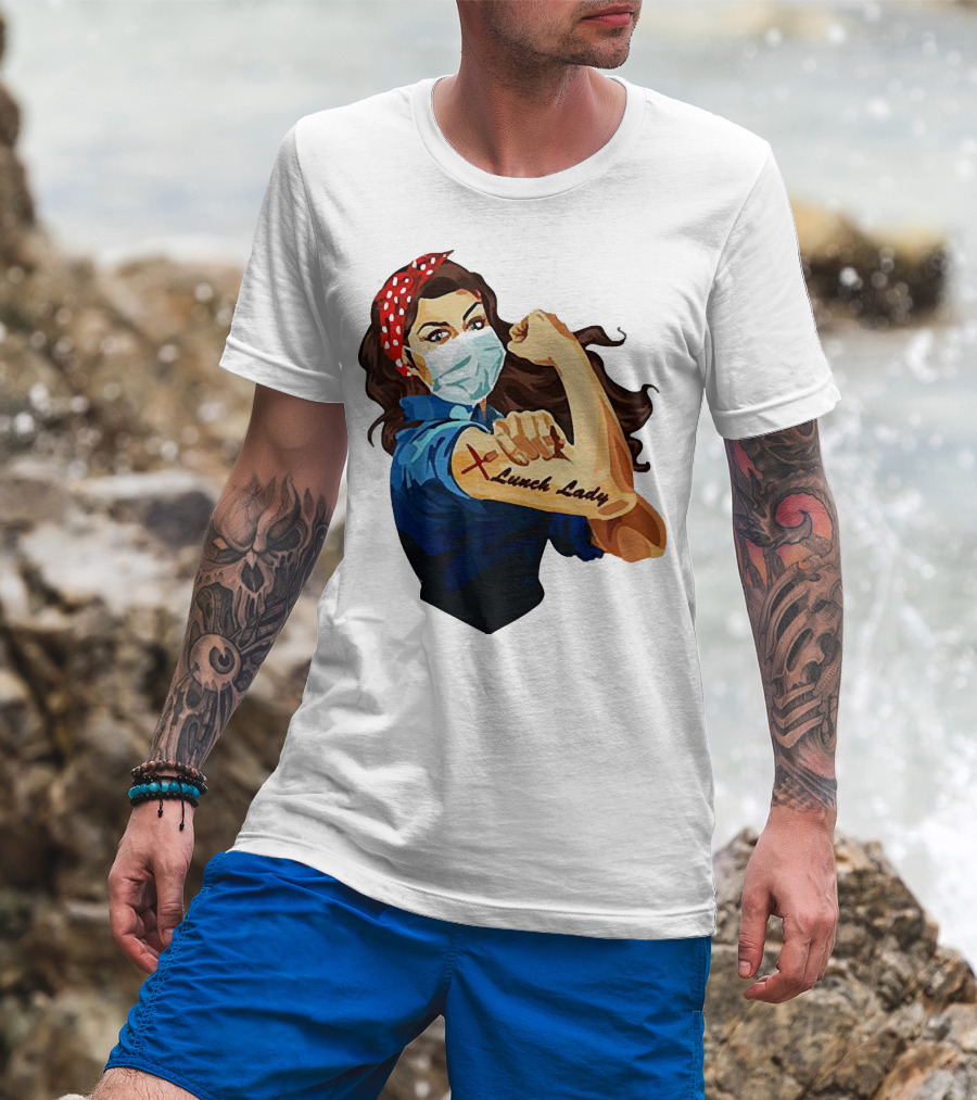 Strong Woman Masked Tattoo Lunch Lady Empowerment T-Shirt