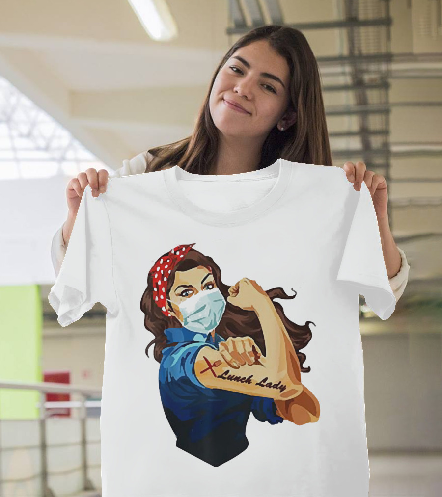 Strong Woman Masked Tattoo Lunch Lady Empowerment T-Shirt