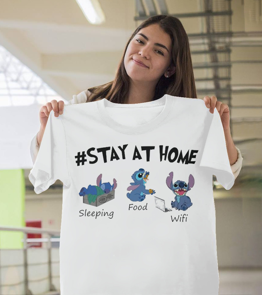Stay At Home Sleeping Food Wifi Stitch T-Shirt