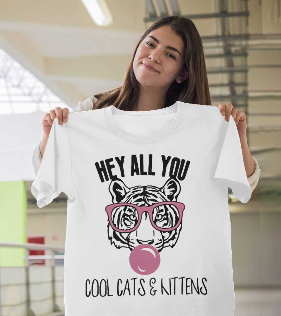 Tiger King Hey All You Cool Cats and Kittens Bubblegum Pink Glasses Tiger T-Shirt