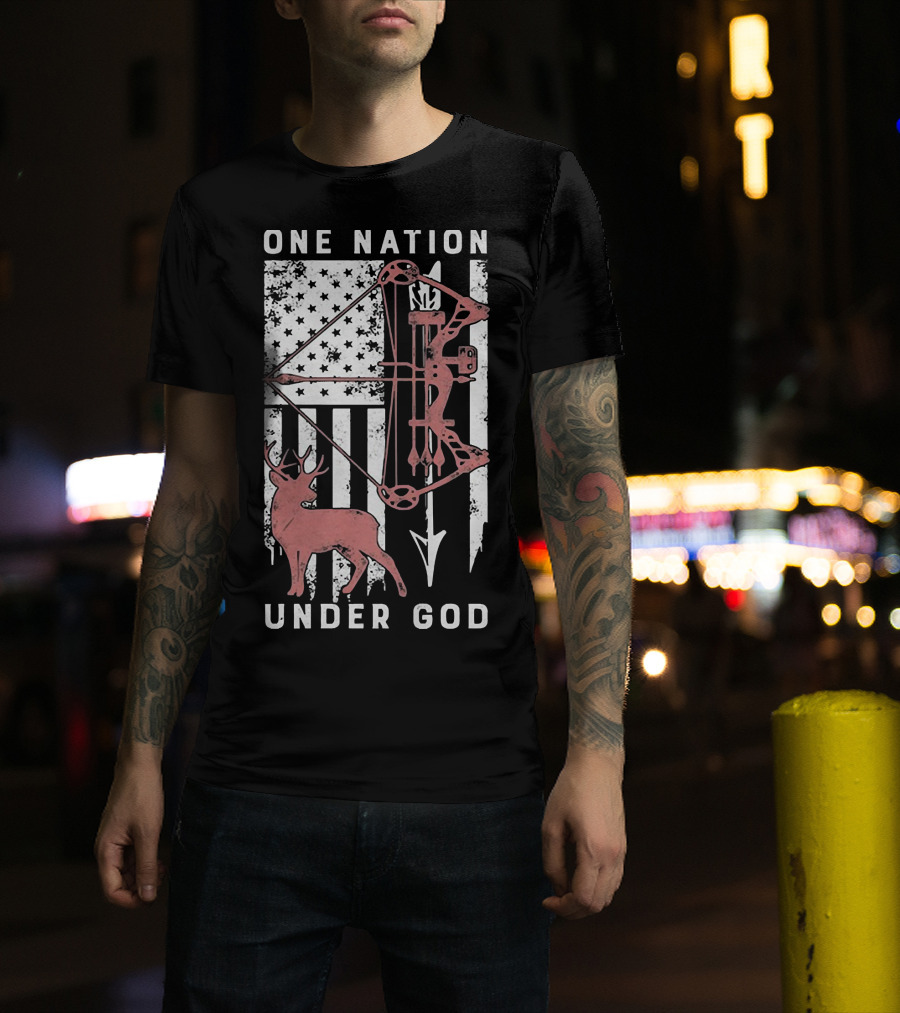 One Nation Under God American Flag Bow Hunter Veteran T-Shirt