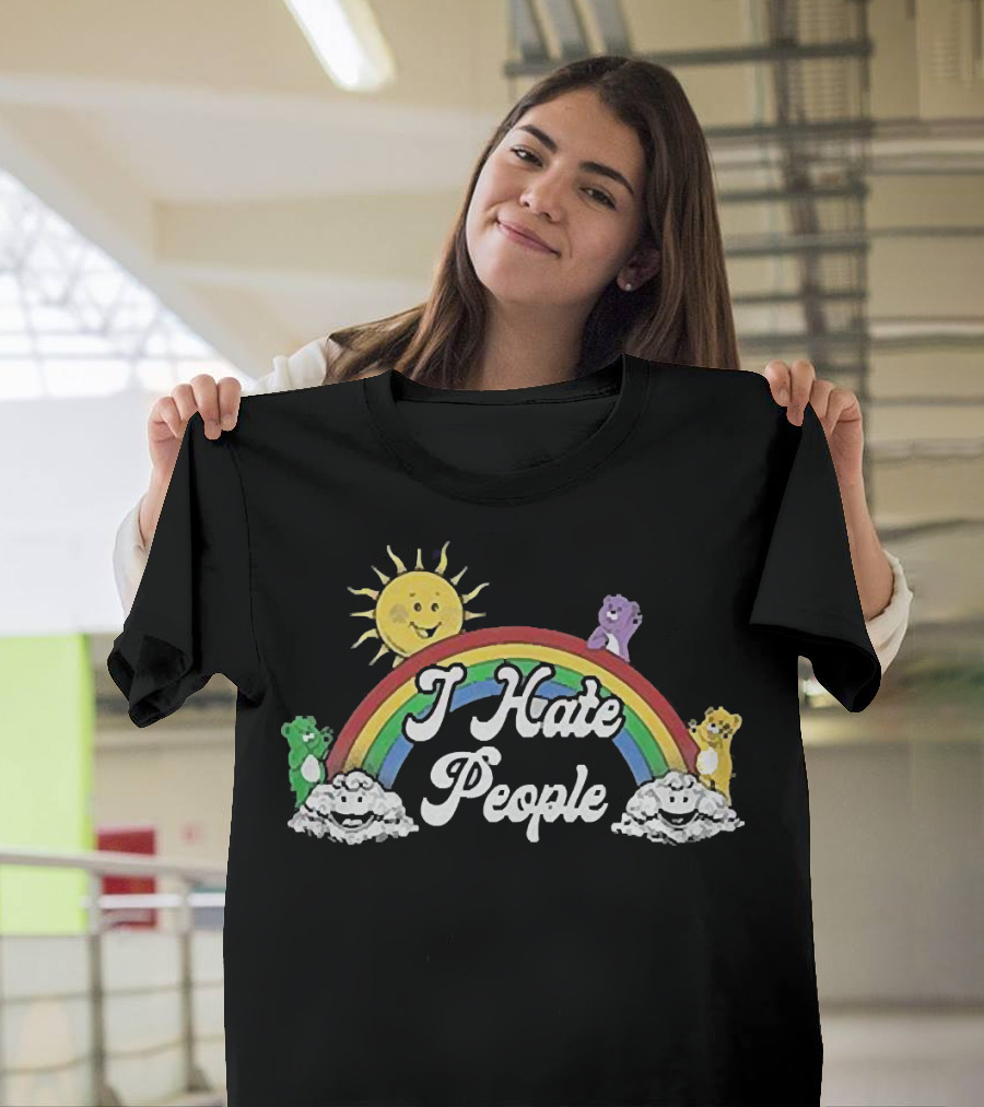 Rainbow Bear I Hate People Cute Sun Clouds T-Shirt