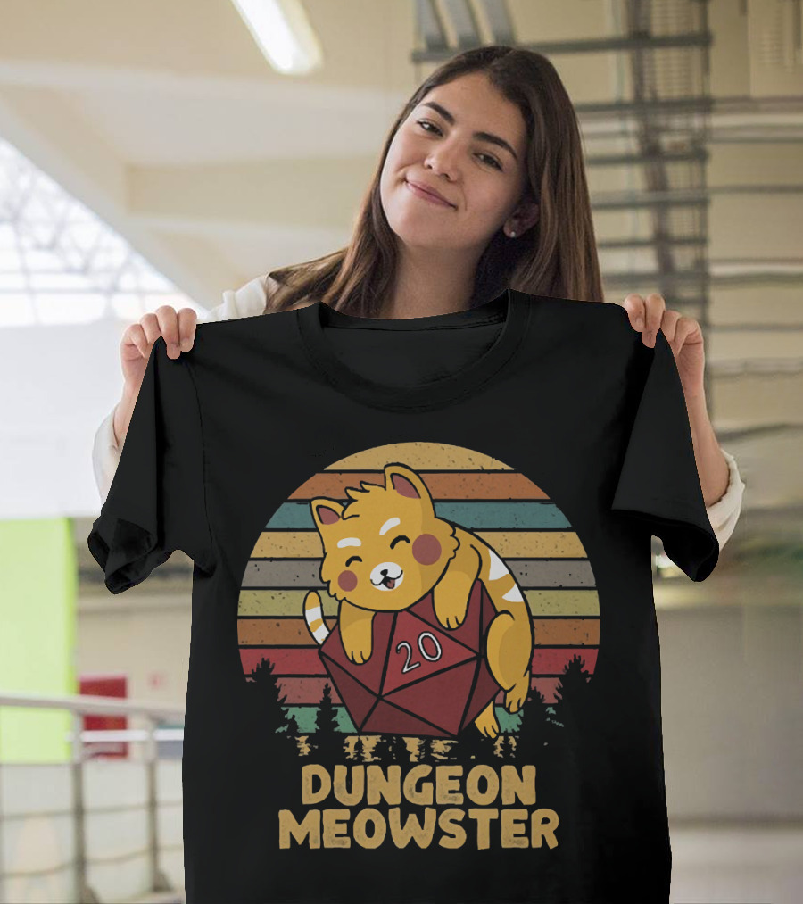 Dungeon Meowster Cat with D20 Dice T-Shirt