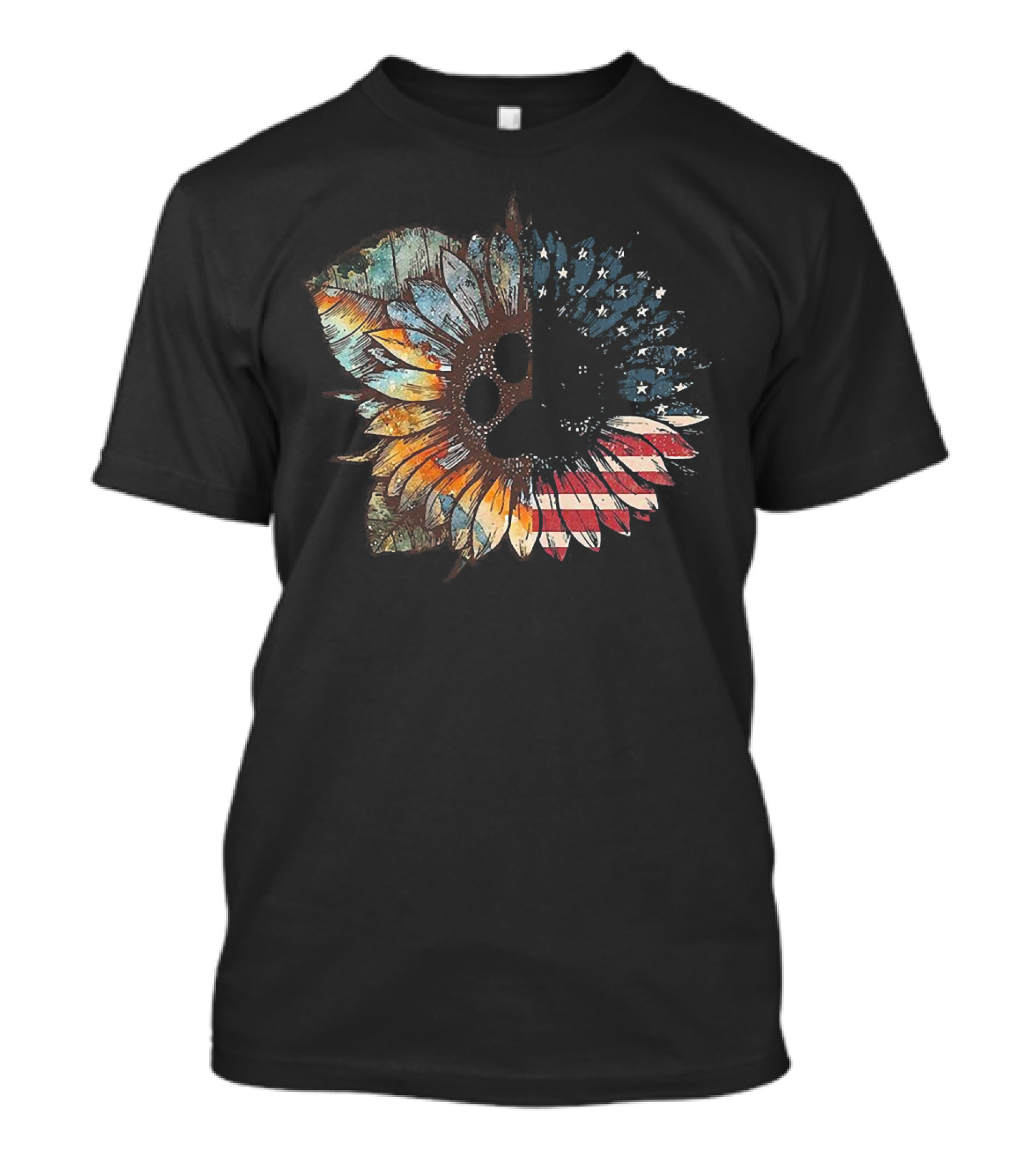Great Vintage Sunflower American Flag Patriotic Floral T-Shirt