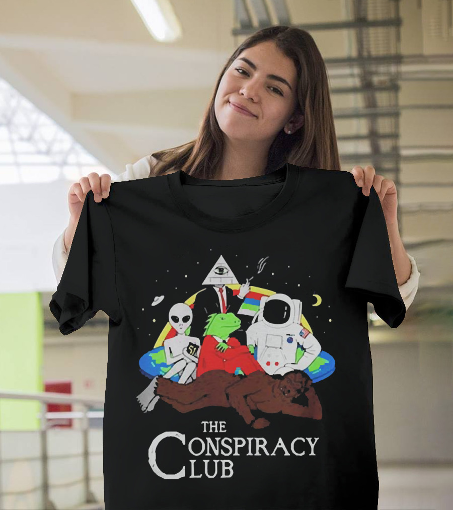 The Conspiracy Club Alien Bigfoot Astronaut Illuminati Reptilian T-Shirt