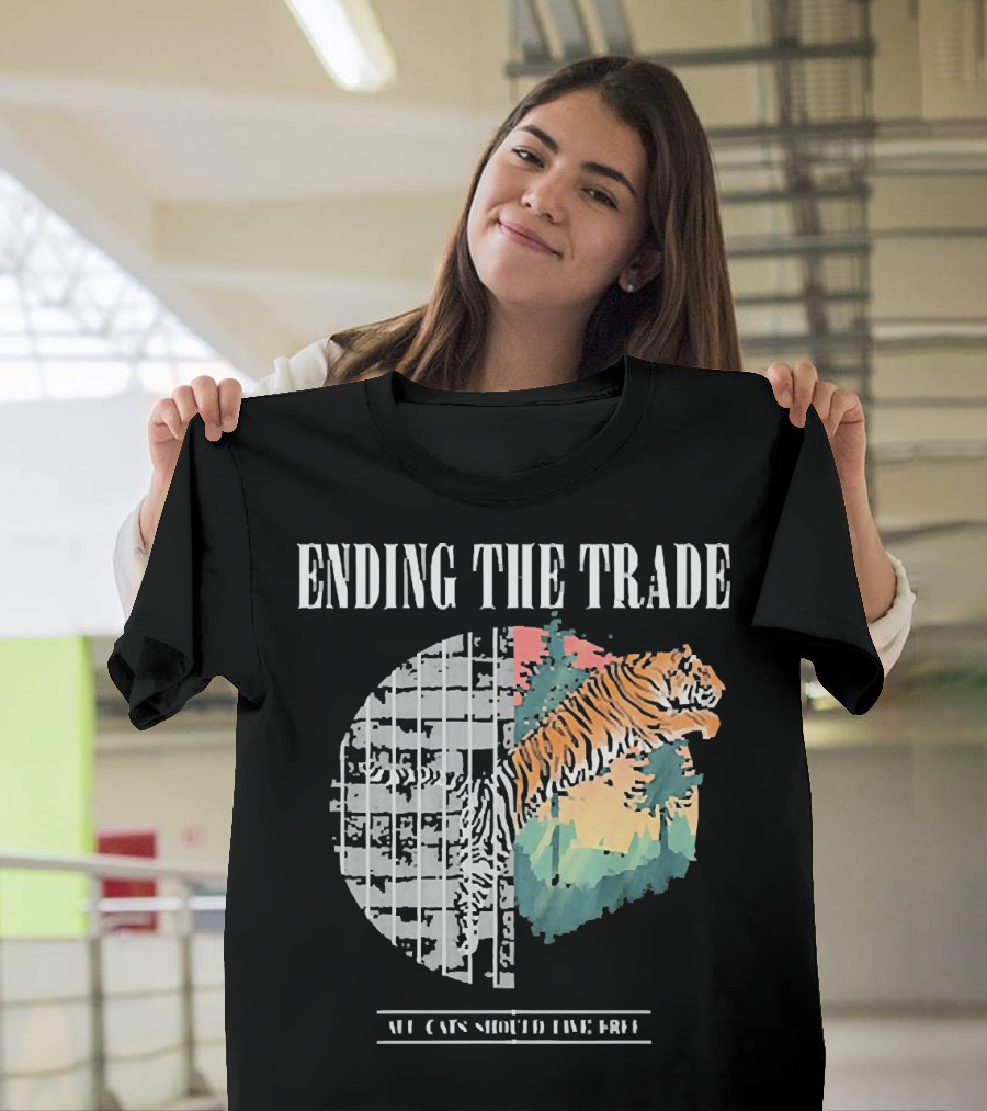 Ending the Trade All Cats Should Live Free Tiger Leaping from Bars T-Shirt