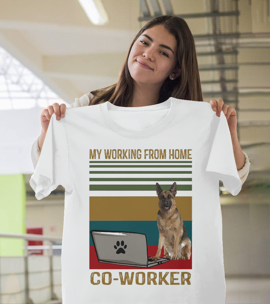 My Working from Home Co-Worker with Paw Print Laptop and German Shepherd T-Shirt
