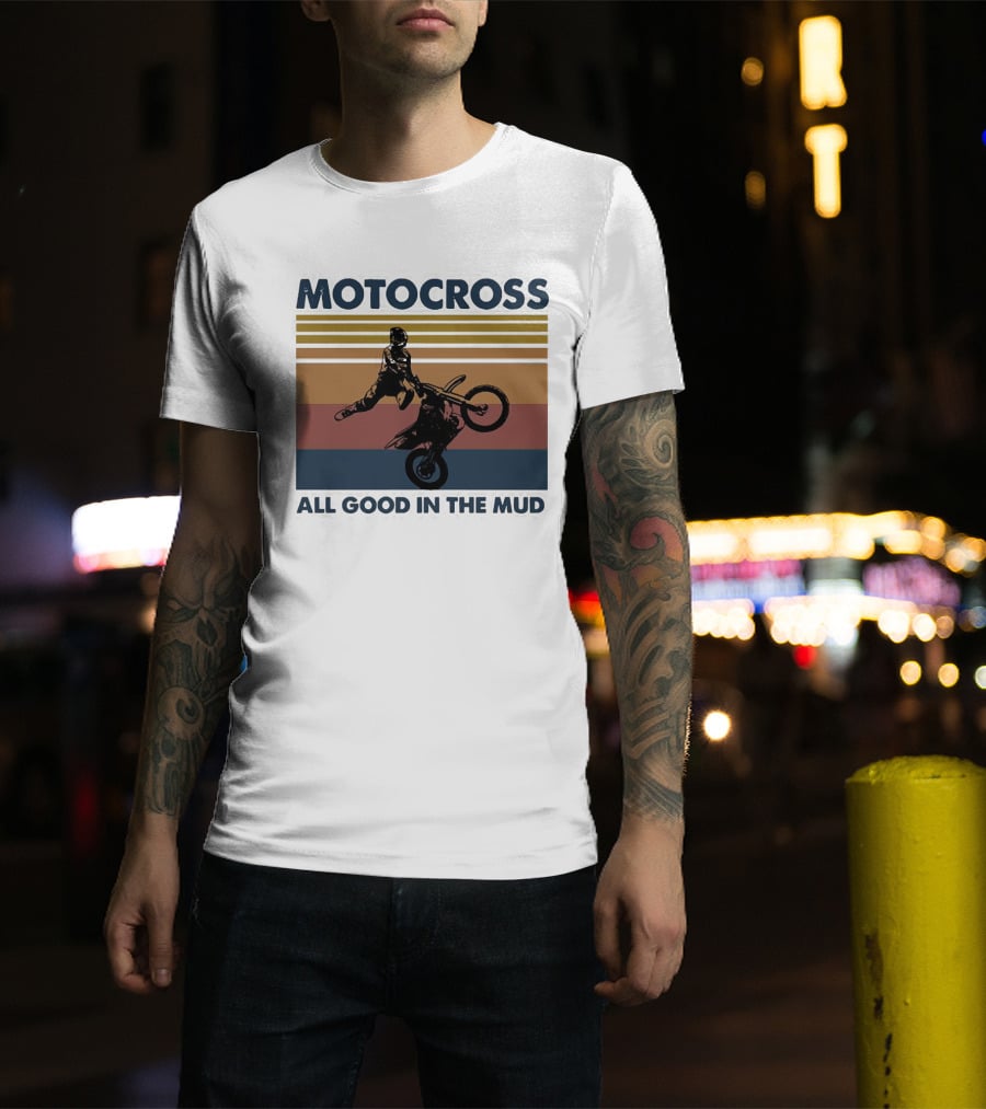 Motocross All Good In The Mud Retro Rider Stripes T-Shirt