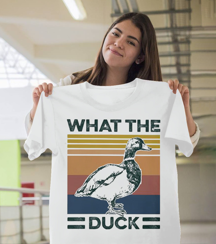 What the Duck Vintage Style Retro Stripes Duck Image T-Shirt