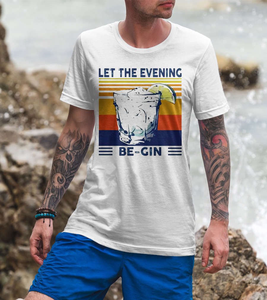Let The Evening Be-Gin Retro Cocktail Glass And Lime T-Shirt