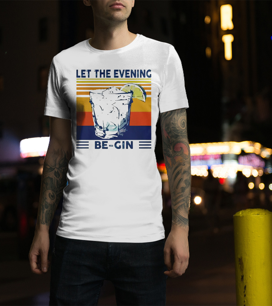 Let The Evening Be-Gin Retro Cocktail Glass And Lime T-Shirt