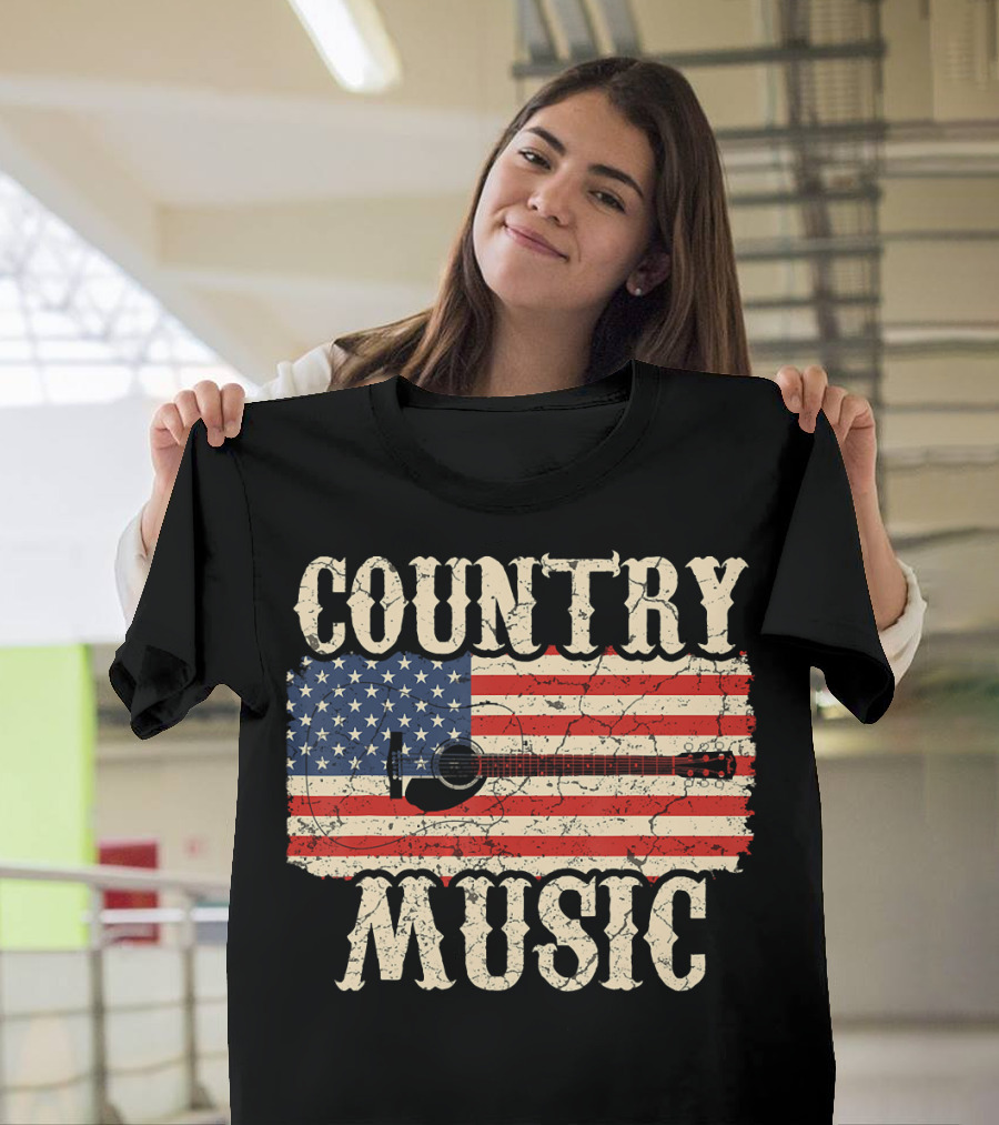 Country Music Vintage American Flag Guitar Retro 102 T-Shirt