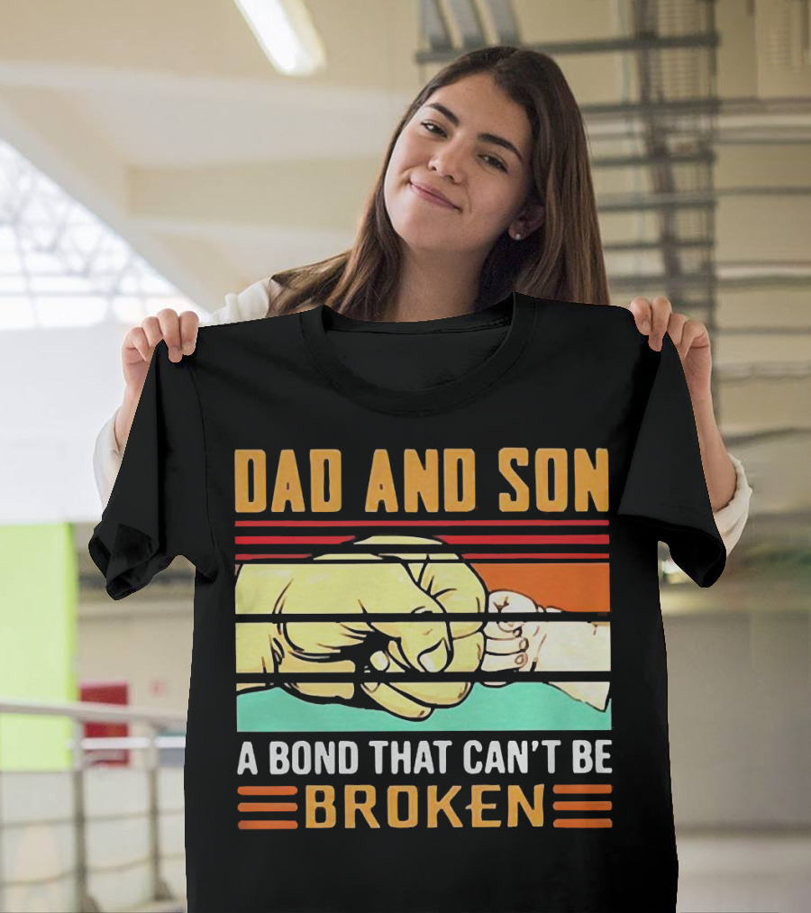 Dad and Son A Bond That Can't Be Broken Fist Bump Retro Stripes T-Shirt