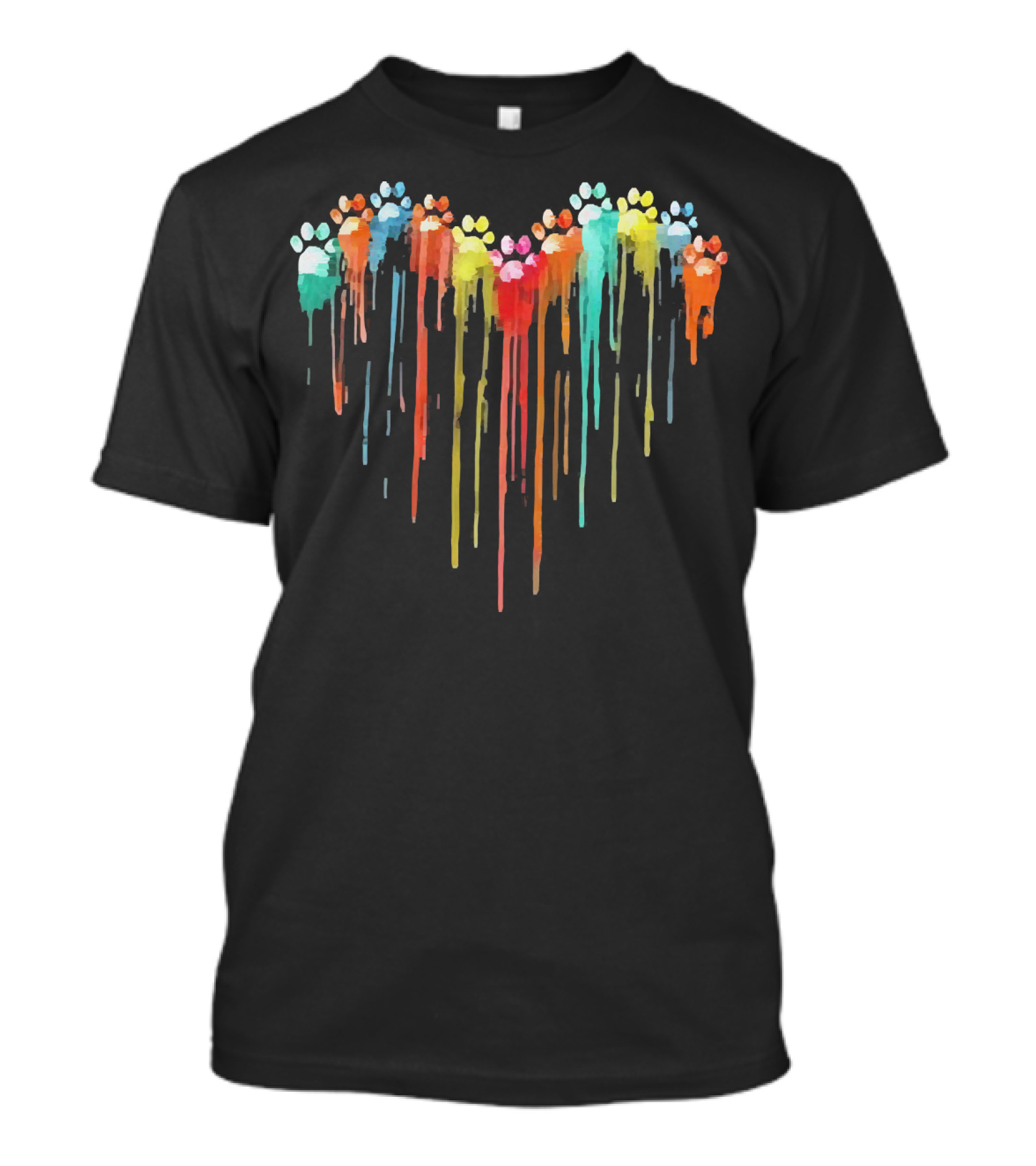 Dog Paw Heart Watercolor Rainbow Drip T-Shirt